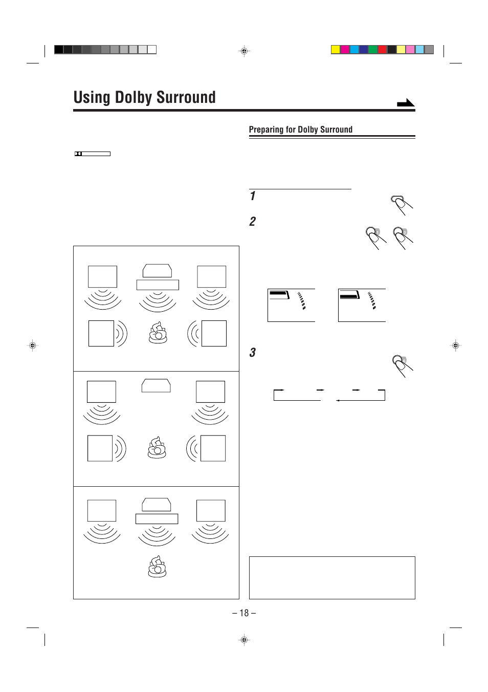 Using dolby surround, Preparing for dolby surround | JVC Model MX-J70J User Manual | Page 21 / 34