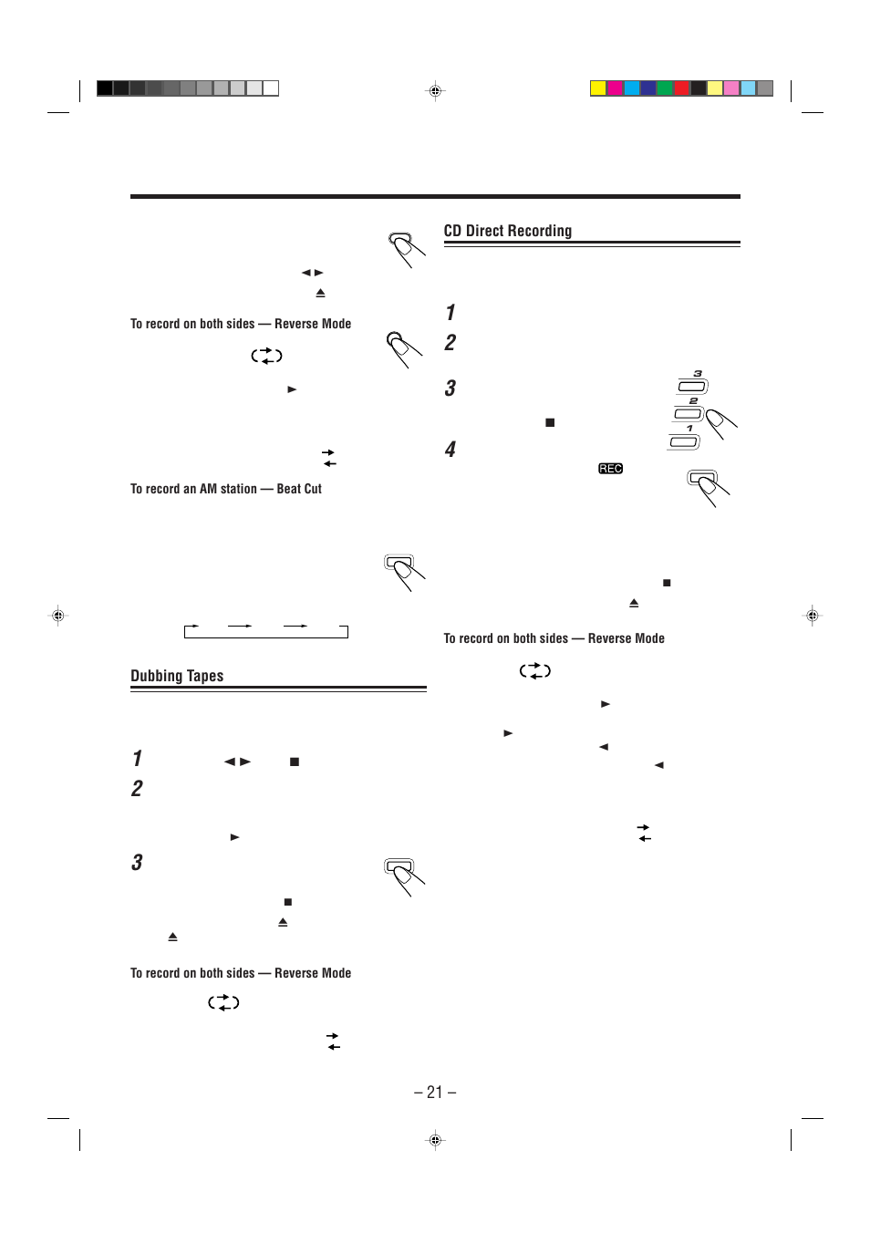 Cd direct recording, Dubbing tapes | JVC Model MX-J70J User Manual | Page 24 / 34