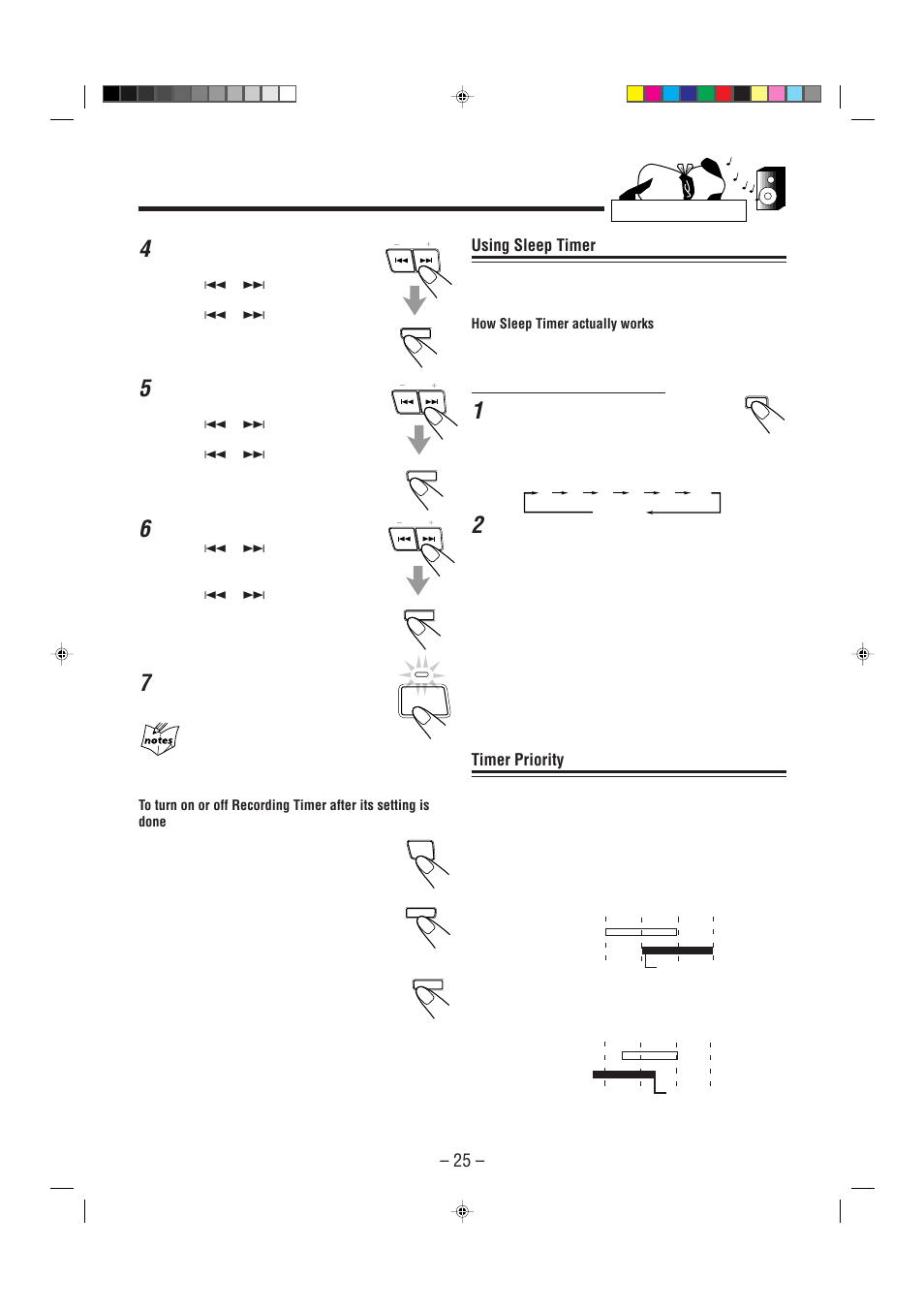 Using sleep timer, Timer priority, On the remote control only | Press sleep, Set the on-time you want the unit to turn on, Select the preset station | JVC Model MX-J70J User Manual | Page 28 / 34