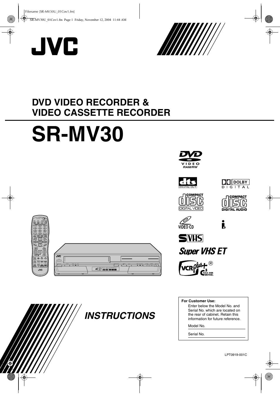 JVC SR-MV30 User Manual | 92 pages