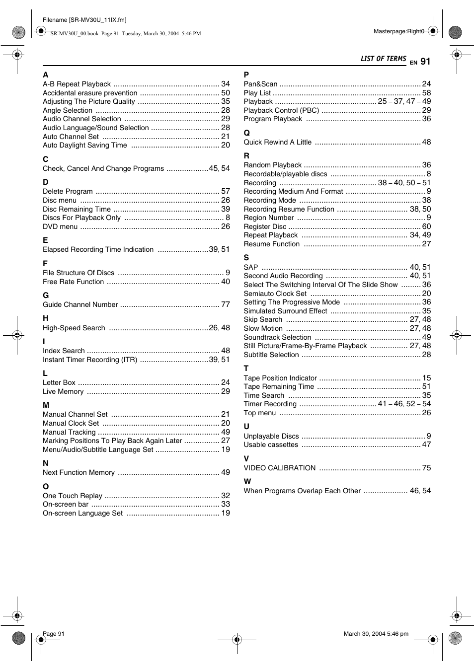 List of terms | JVC SR-MV30 User Manual | Page 91 / 92