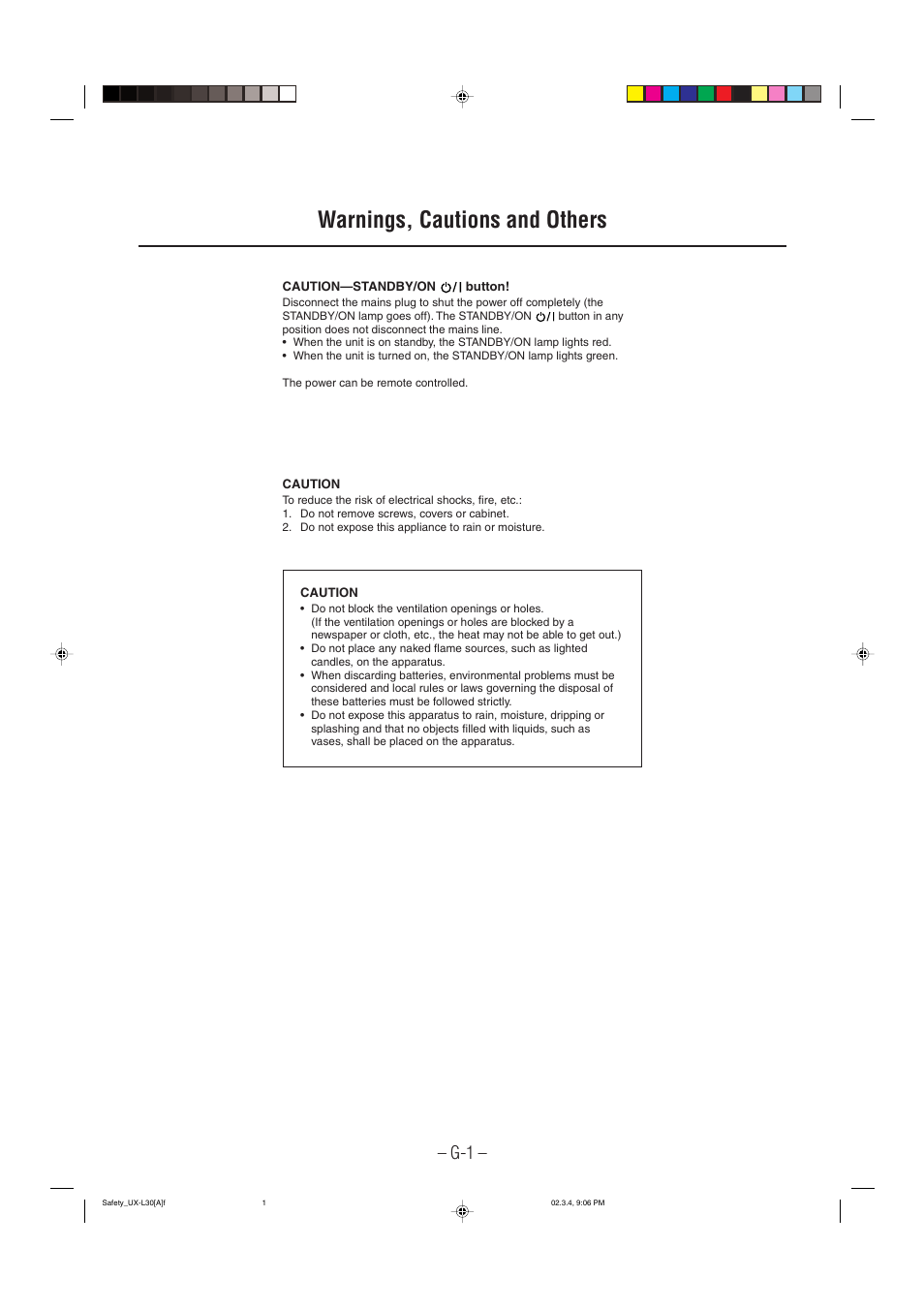 Warnings,cautions and others, Warnings, cautions and others | JVC UX-L30 User Manual | Page 2 / 28