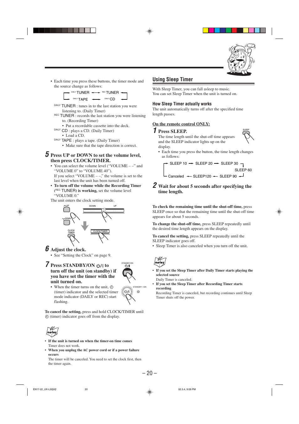 Using sleep timer | JVC UX-L30 User Manual | Page 23 / 28