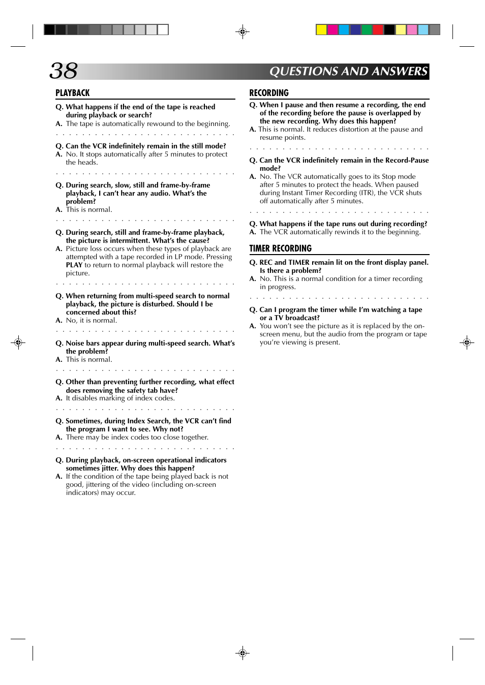 Questions and answers | JVC HR-J6003UM User Manual | Page 38 / 42