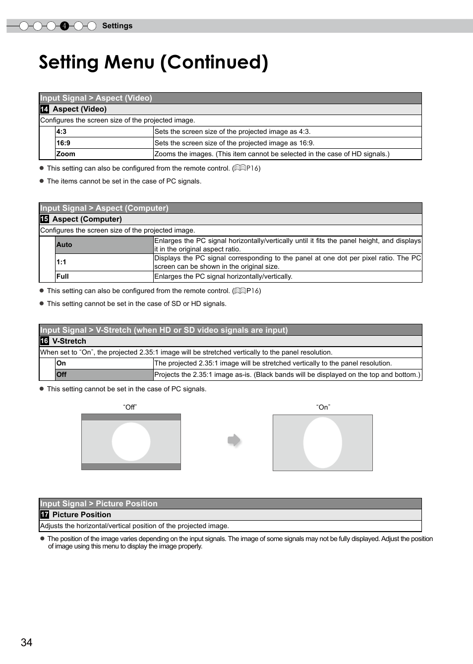 Setting menu (continued) | JVC D-ILA DLA-HD350 User Manual | Page 34 / 57