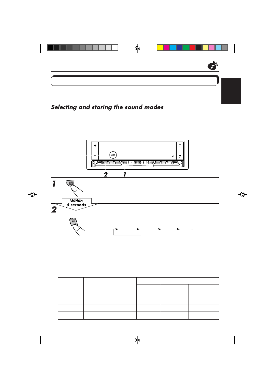 Selecting and storing the sound modes, Light “mode” on the lower part of the display, Select the sound mode you want | JVC KD-LX50R User Manual | Page 27 / 80