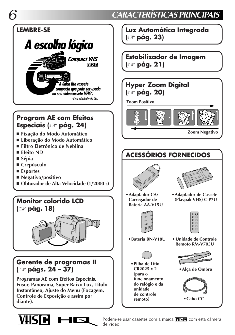 A escolha lógica, Características principais | JVC GR-AXM77UM User Manual | Page 126 / 182