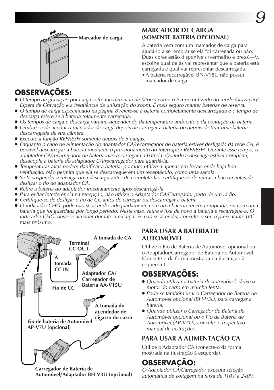 Observações, Observação | JVC GR-AXM77UM User Manual | Page 129 / 182