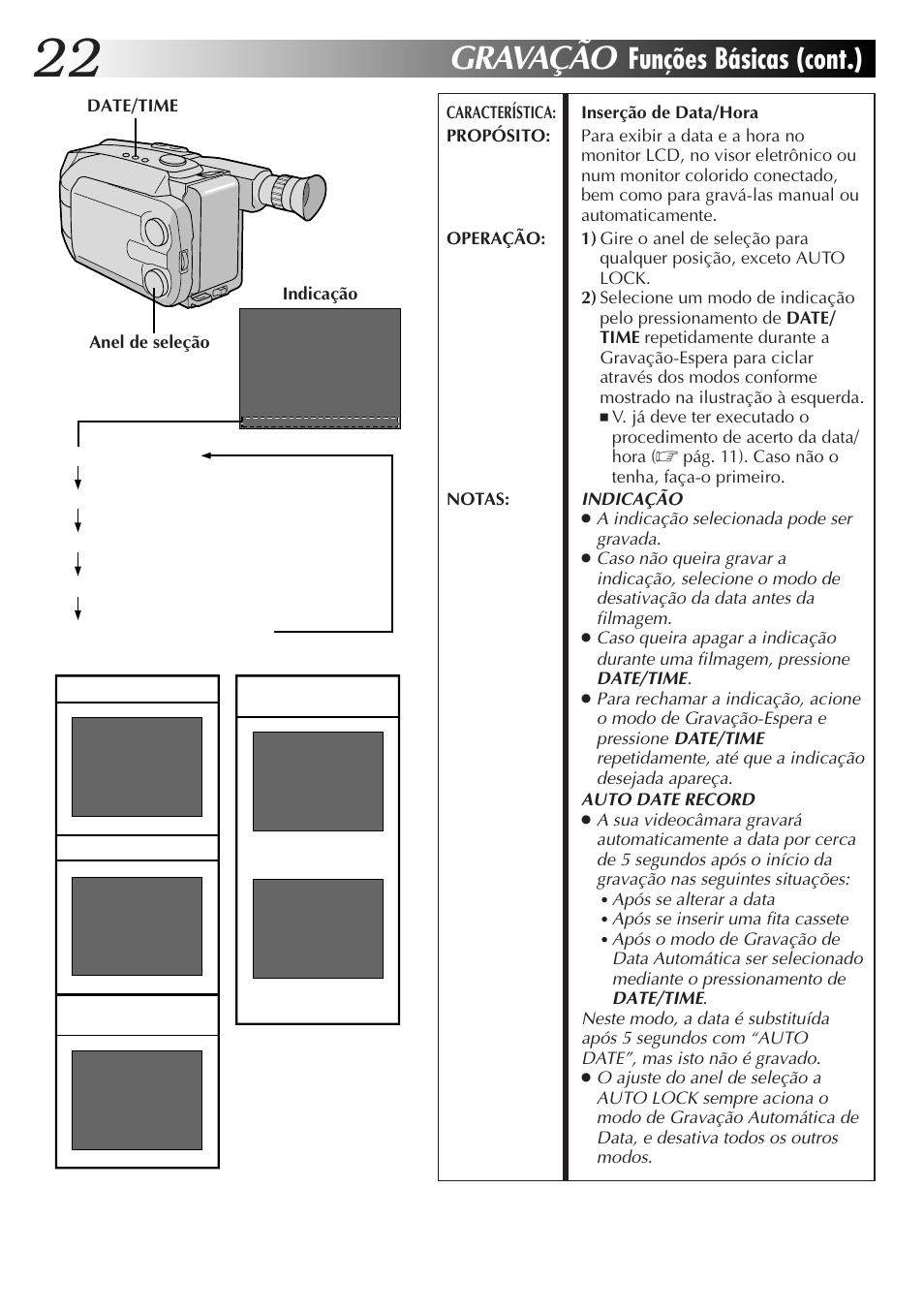 Gravação, Funções básicas (cont.) | JVC GR-AXM77UM User Manual | Page 142 / 182