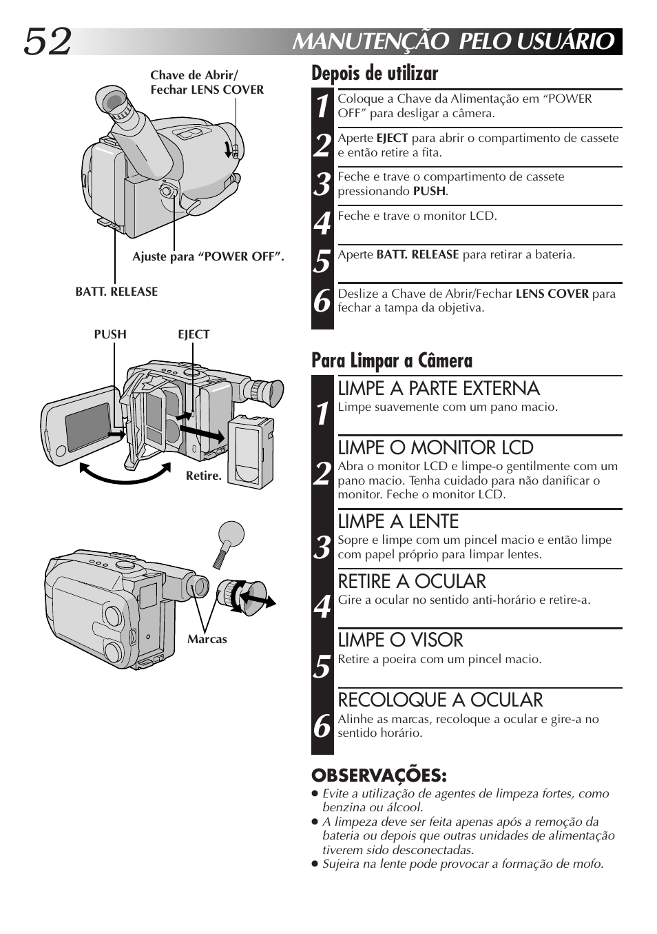Manutenção pelo usuário | JVC GR-AXM77UM User Manual | Page 172 / 182