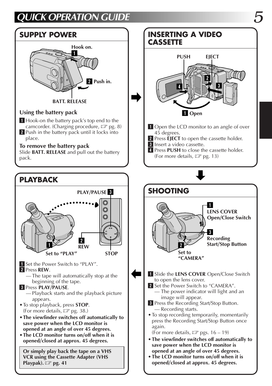 Quick operation guide | JVC GR-AXM77UM User Manual | Page 5 / 182