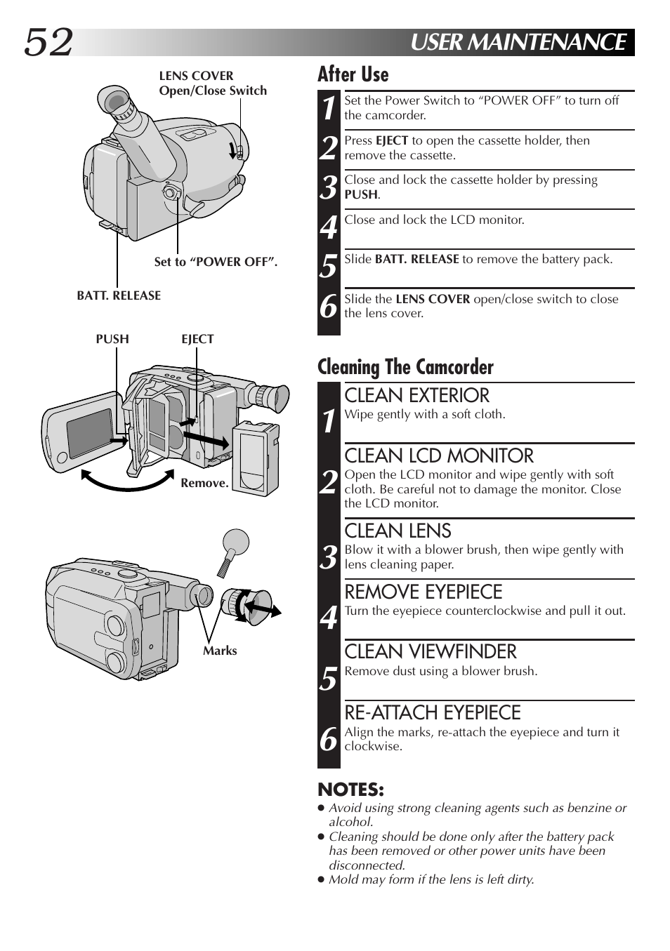 User maintenance | JVC GR-AXM77UM User Manual | Page 52 / 182