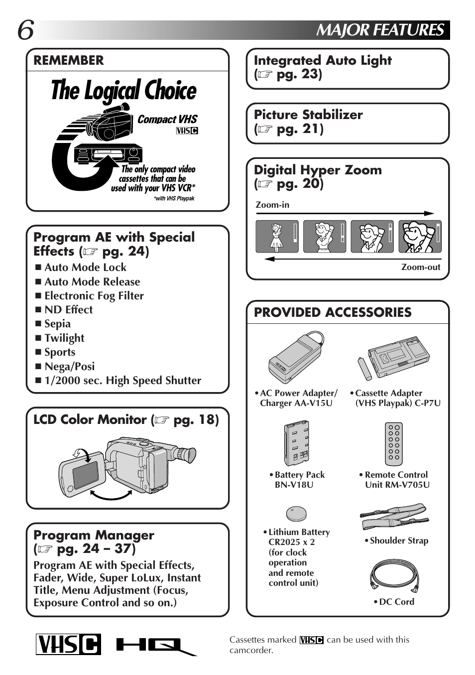The logical choice, Major features | JVC GR-AXM77UM User Manual | Page 6 / 182