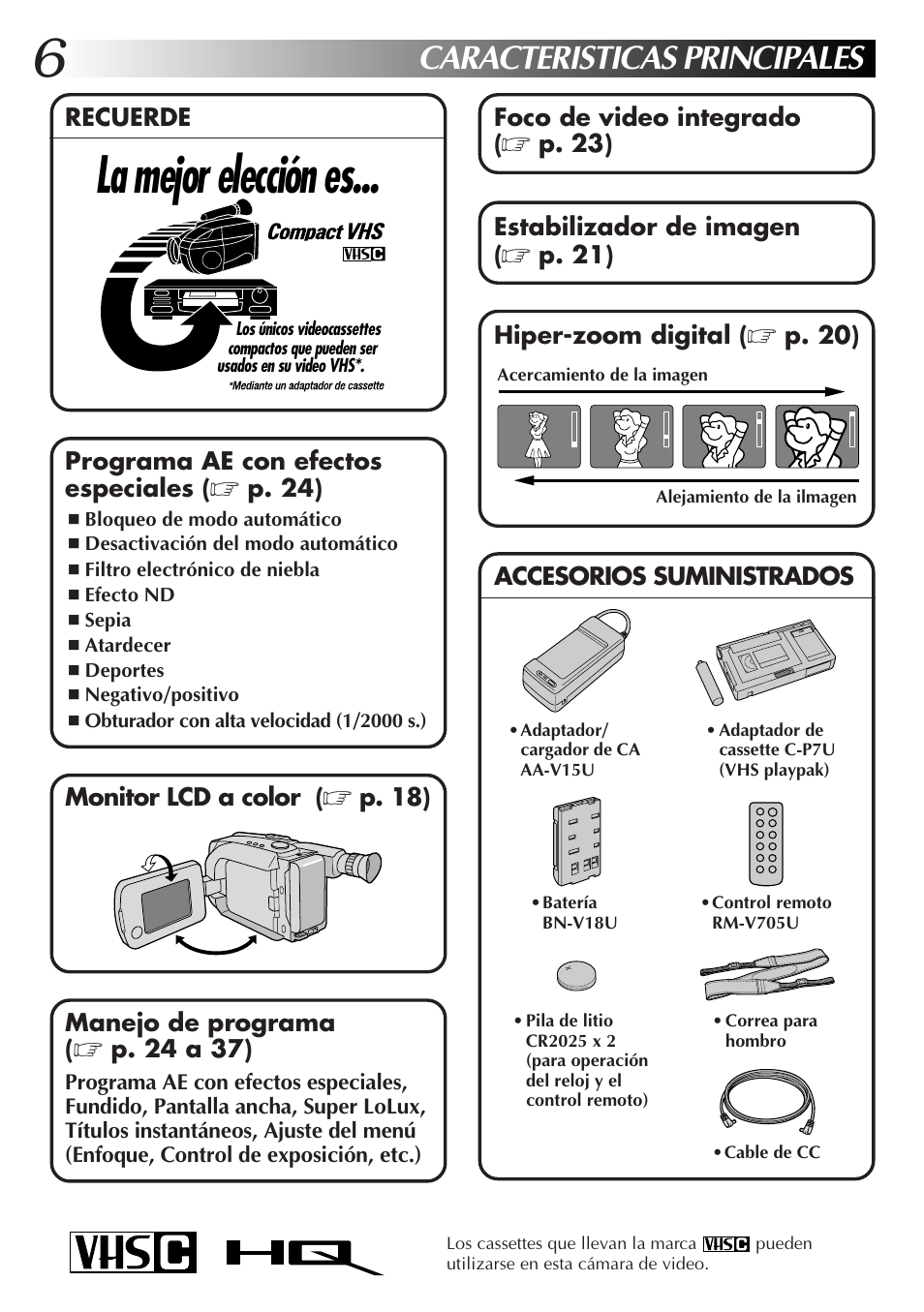 La mejor elección es, Caracteristicas principales | JVC GR-AXM77UM User Manual | Page 66 / 182