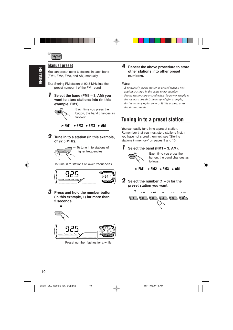 Tuning in to a preset station | JVC GET0187-001A User Manual | Page 10 / 46