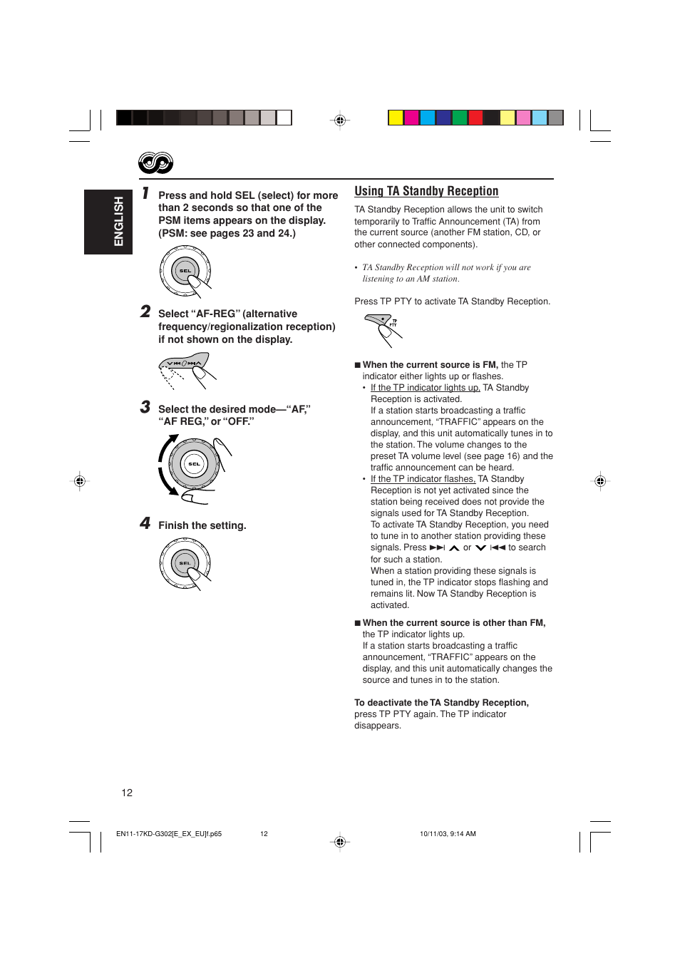 Using ta standby reception | JVC GET0187-001A User Manual | Page 12 / 46