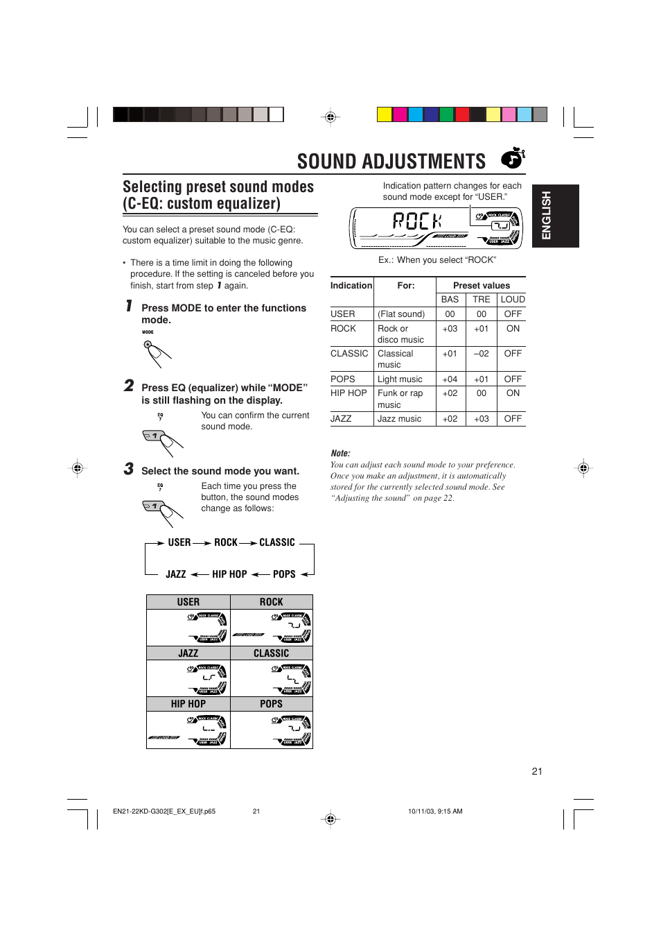 Sound adjustments | JVC GET0187-001A User Manual | Page 21 / 46