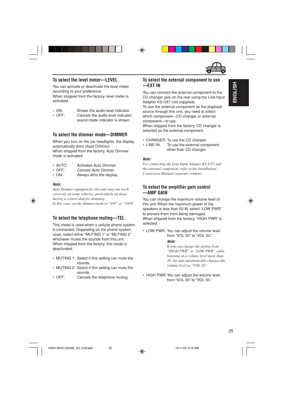 English to select the level meter—level | JVC GET0187-001A User Manual | Page 25 / 46
