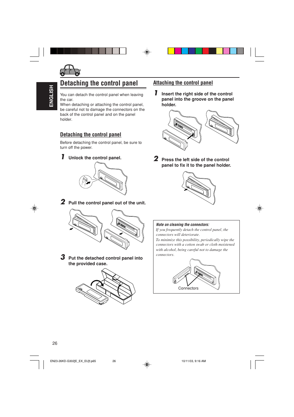 Detaching the control panel | JVC GET0187-001A User Manual | Page 26 / 46