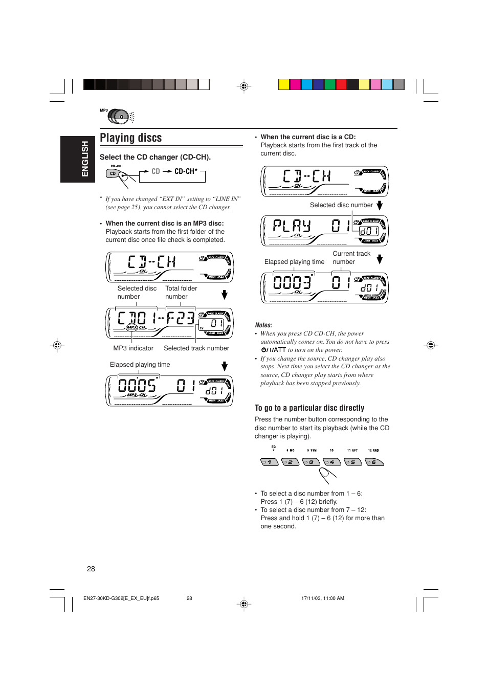 Playing discs, English | JVC GET0187-001A User Manual | Page 28 / 46