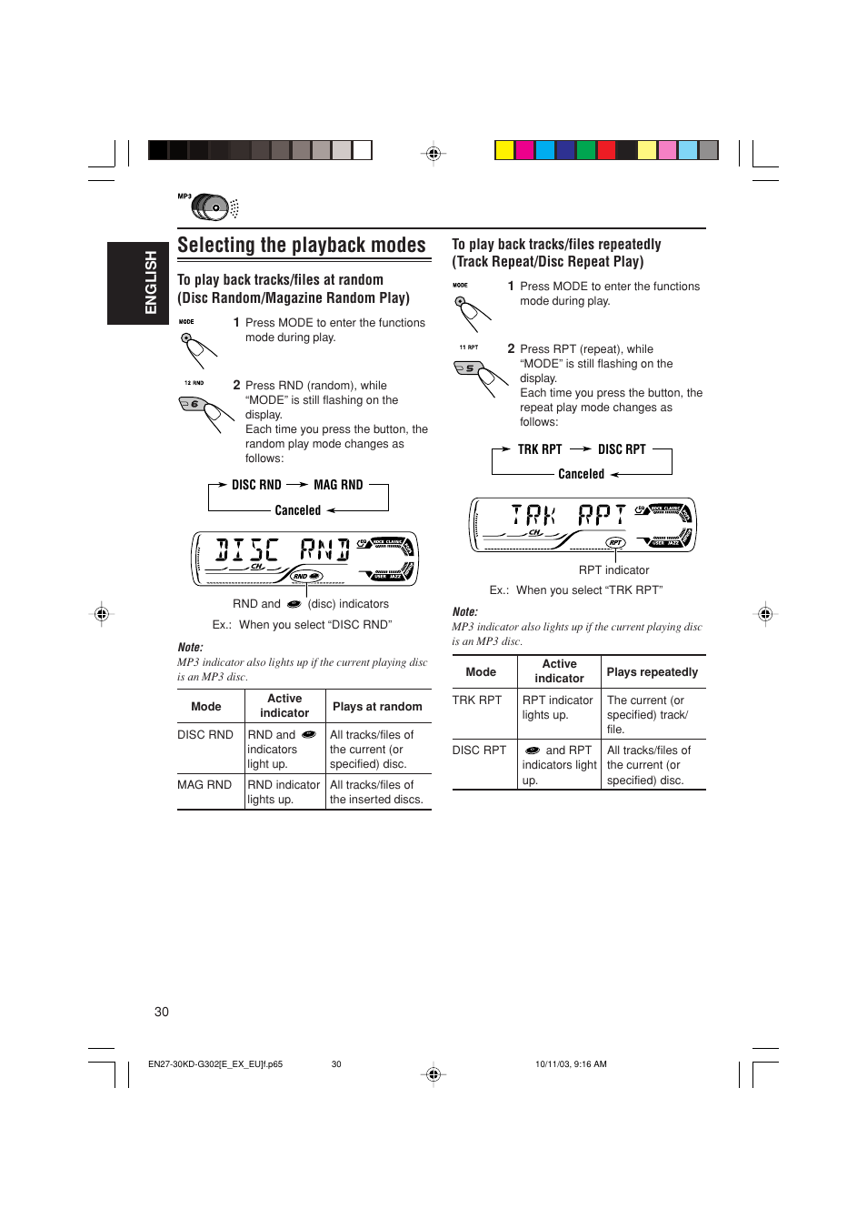Selecting the playback modes | JVC GET0187-001A User Manual | Page 30 / 46