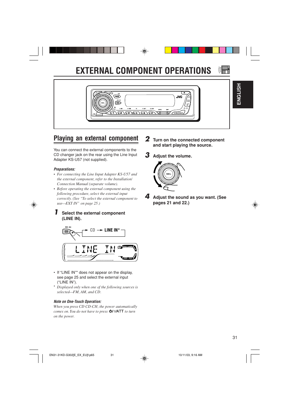 External component operations, Playing an external component | JVC GET0187-001A User Manual | Page 31 / 46