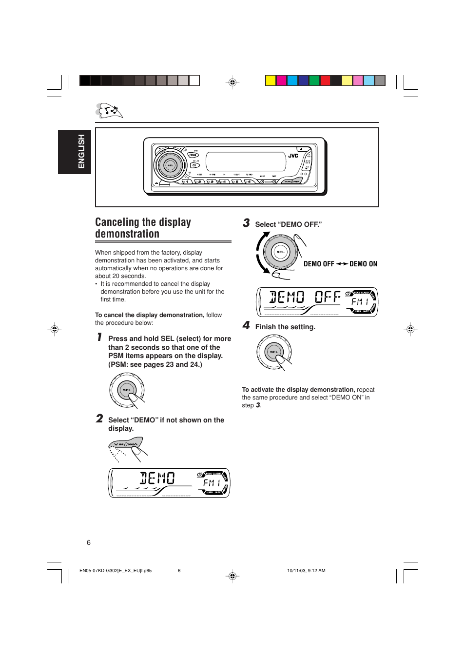 Canceling the display demonstration | JVC GET0187-001A User Manual | Page 6 / 46