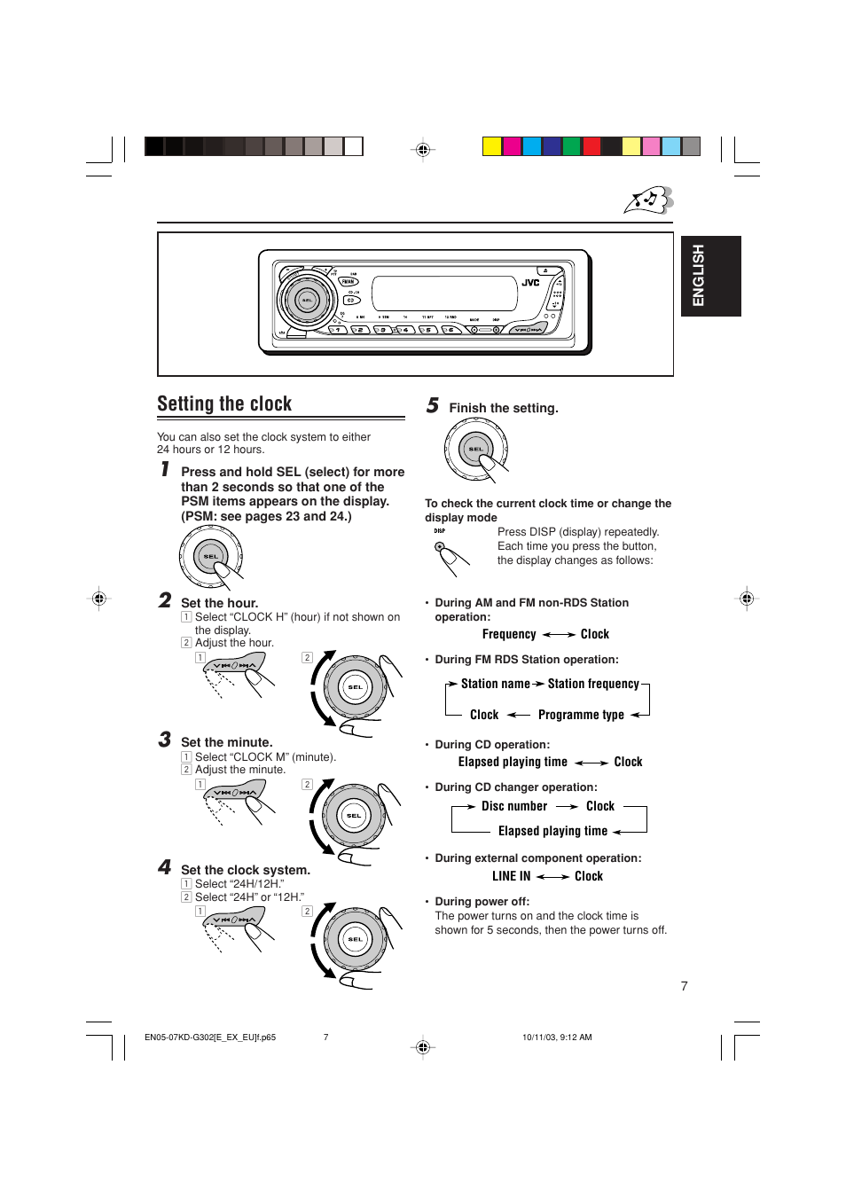 Setting the clock | JVC GET0187-001A User Manual | Page 7 / 46