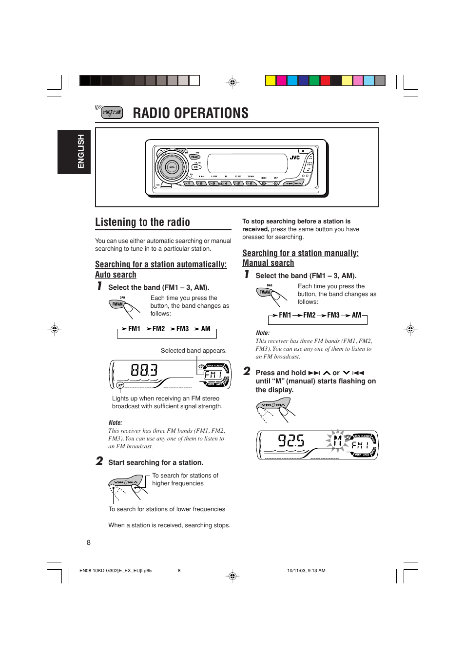 Radio operations, Listening to the radio | JVC GET0187-001A User Manual | Page 8 / 46