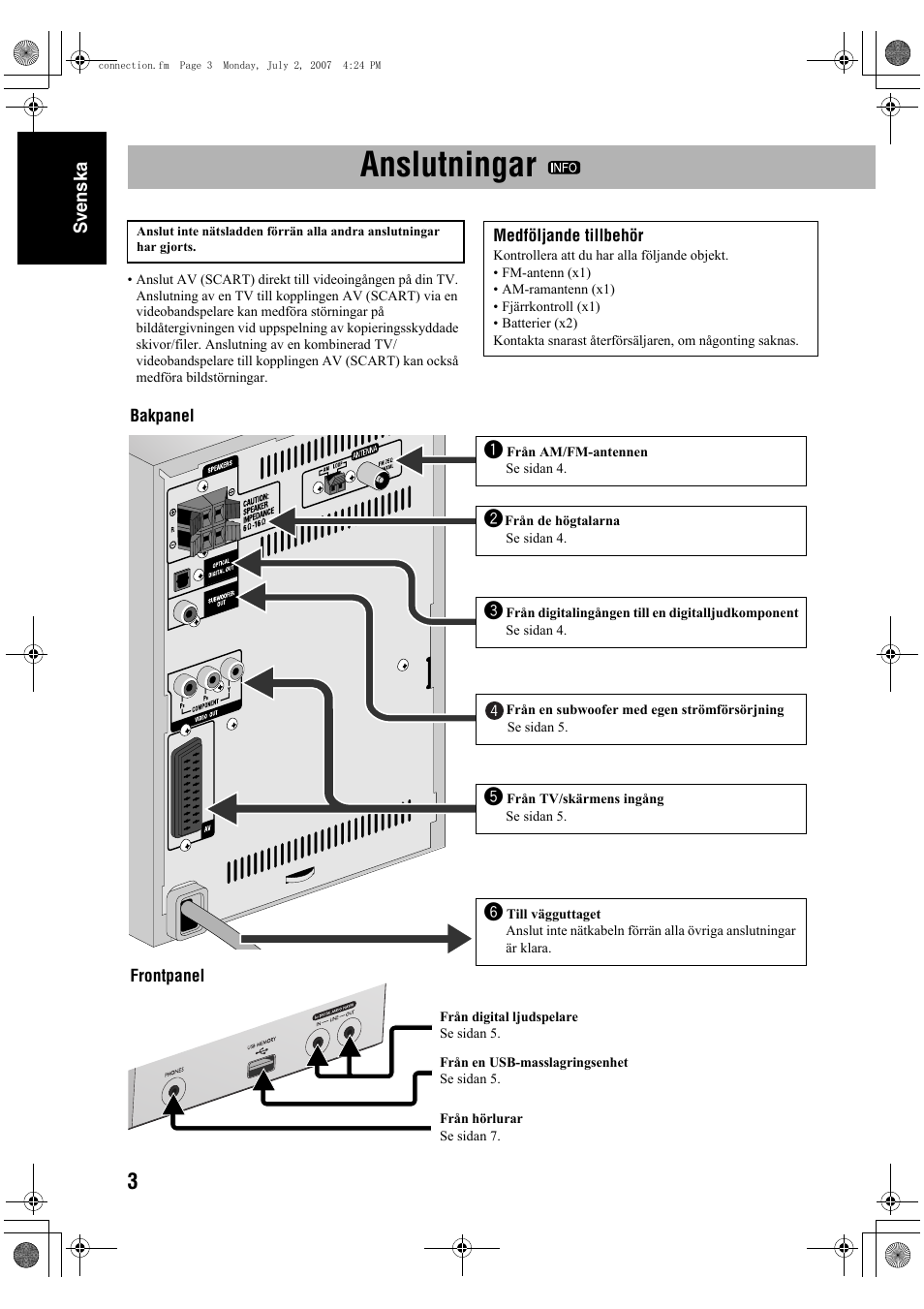 Anslutningar | JVC Micro Component System UX-G48 User Manual | Page 10 / 208