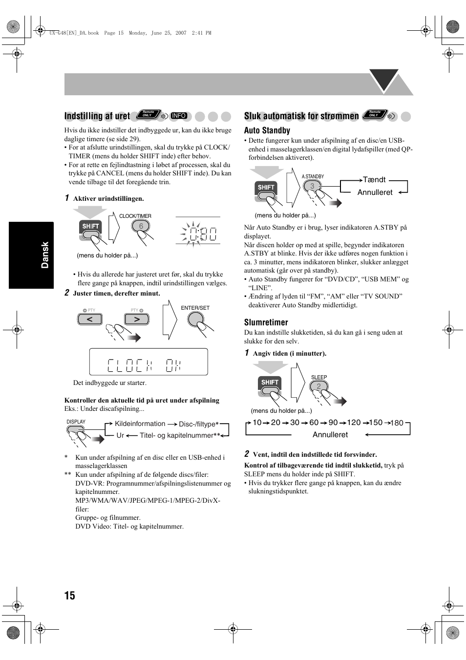 Dansk indstilling af uret, Sluk automatisk for strømmen | JVC Micro Component System UX-G48 User Manual | Page 102 / 208