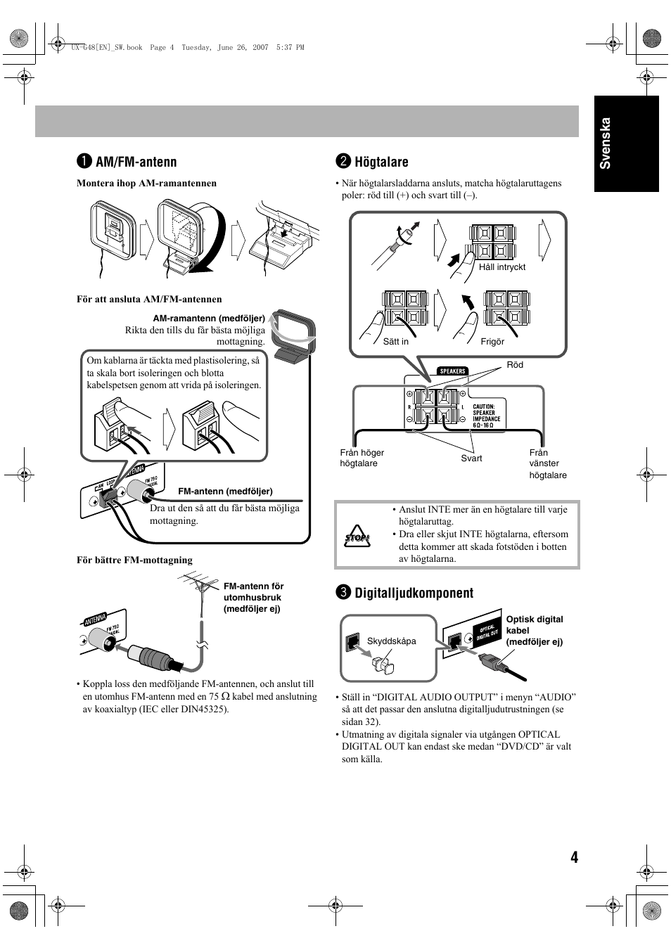 Sv ensk a, Am/fm-antenn, Högtalare | Digitalljudkomponent | JVC Micro Component System UX-G48 User Manual | Page 11 / 208