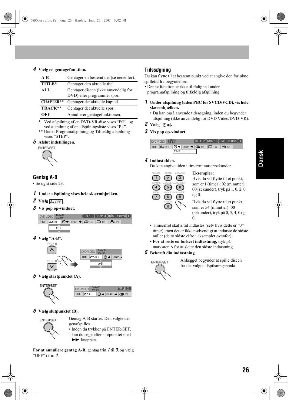 Dansk, Gentag a-b, Tidssøgning | JVC Micro Component System UX-G48 User Manual | Page 113 / 208