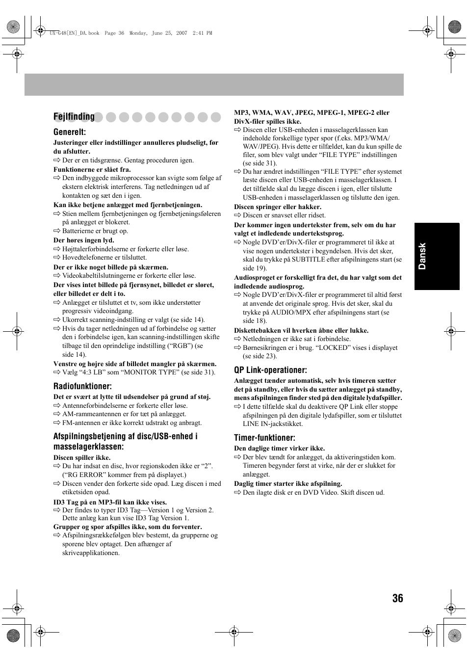 Dansk fejlfinding | JVC Micro Component System UX-G48 User Manual | Page 123 / 208