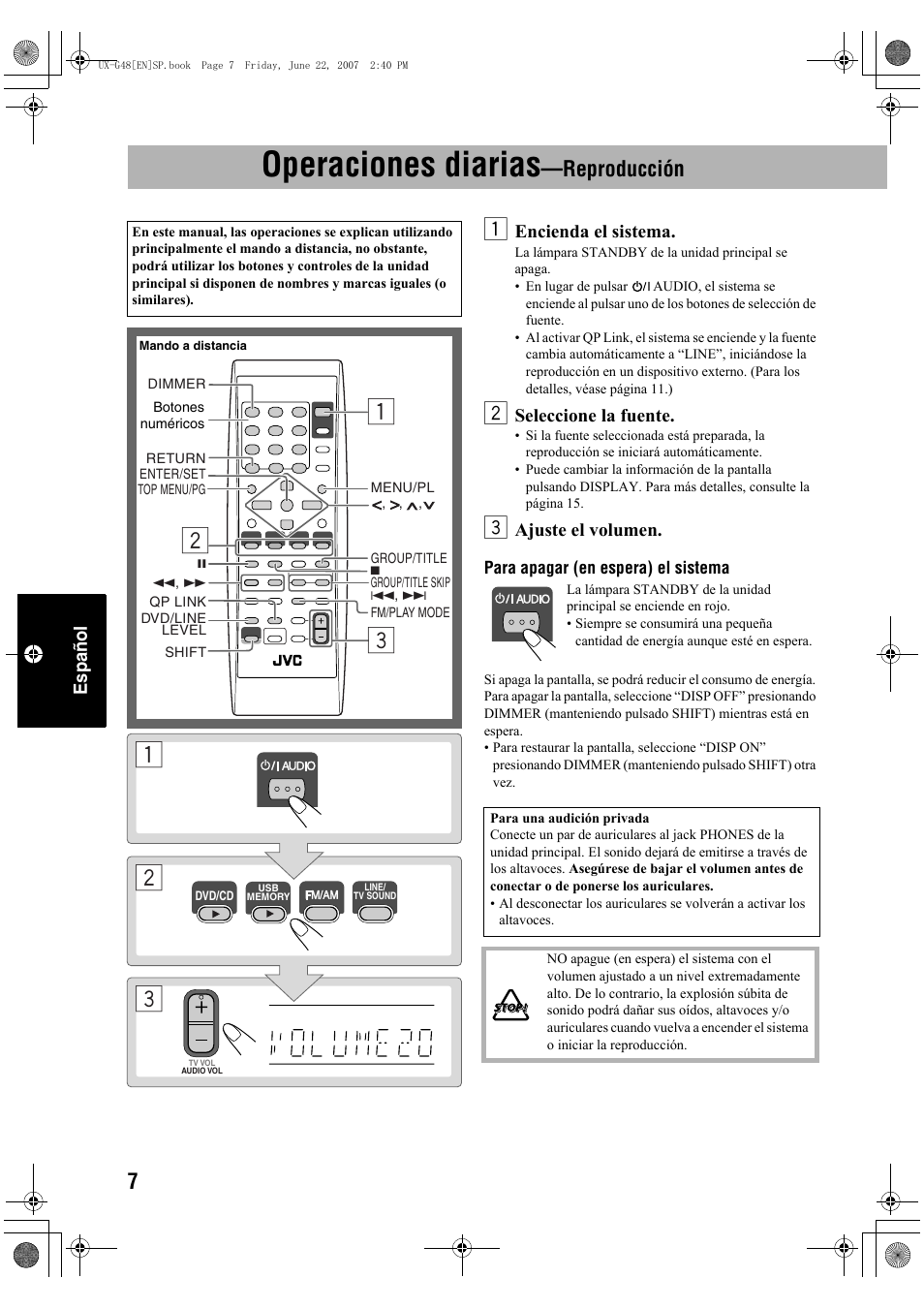 Operaciones diarias, Reproducción | JVC Micro Component System UX-G48 User Manual | Page 134 / 208