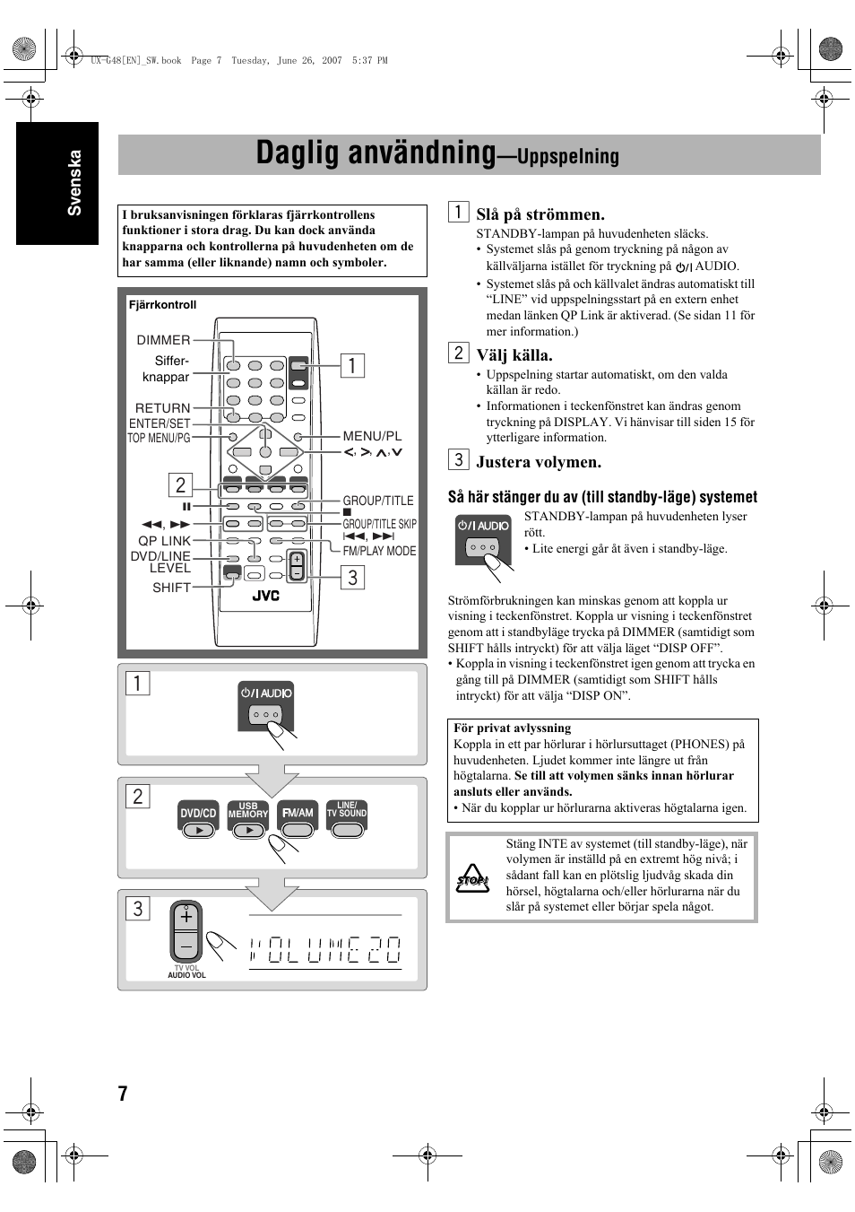 Daglig användning, Uppspelning | JVC Micro Component System UX-G48 User Manual | Page 14 / 208