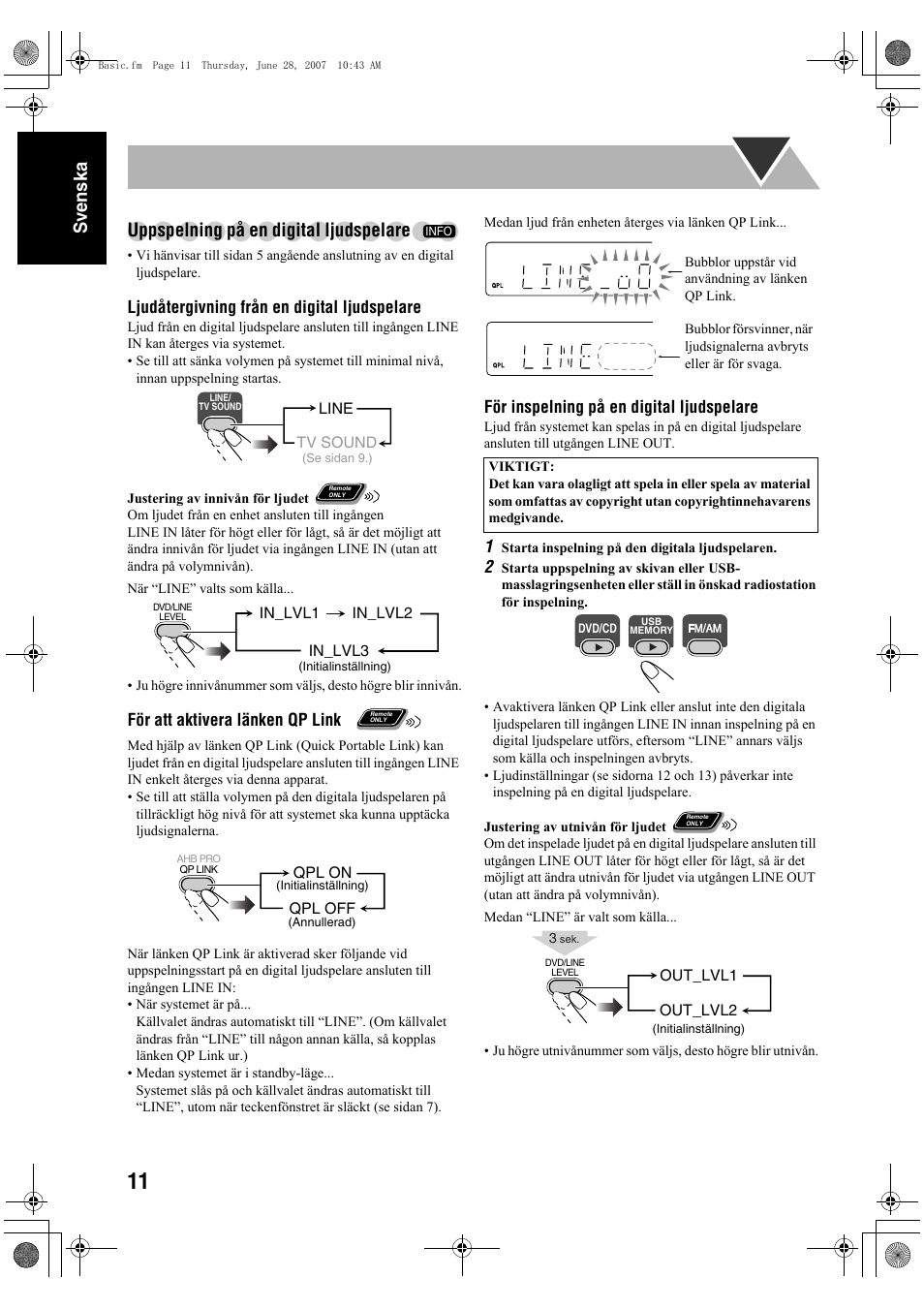 Sv ensk a uppspelning på en digital ljudspelare | JVC Micro Component System UX-G48 User Manual | Page 18 / 208