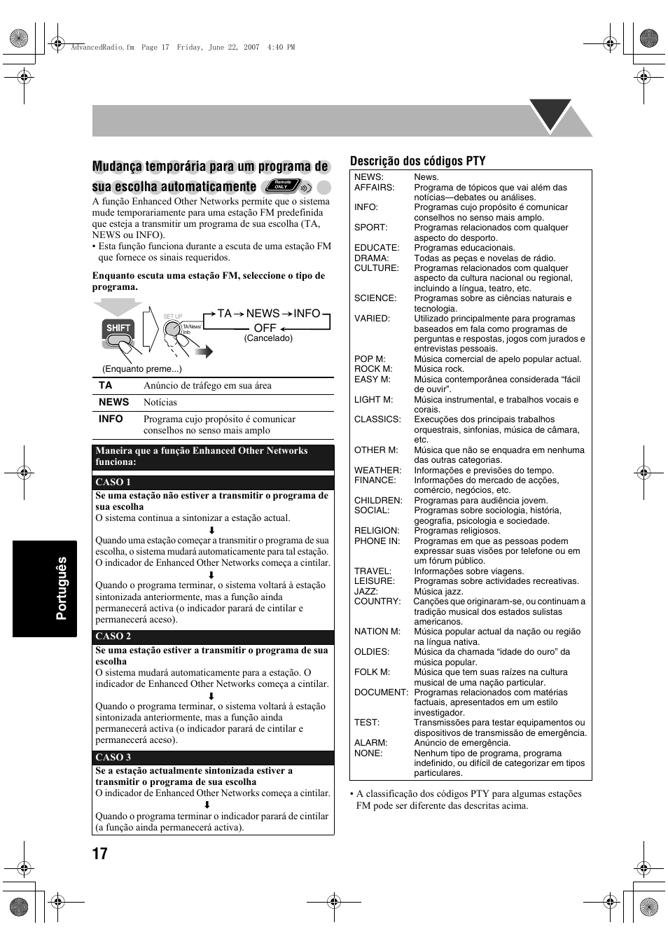 Descrição dos códigos pty | JVC Micro Component System UX-G48 User Manual | Page 184 / 208