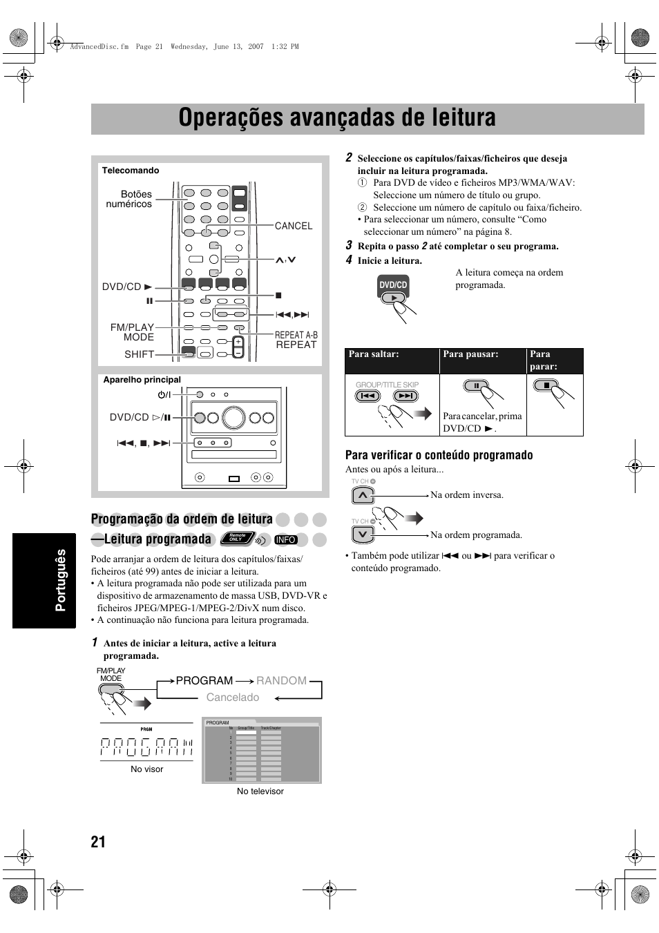 Operações avançadas de leitura, Português, Para verificar o conteúdo programado | JVC Micro Component System UX-G48 User Manual | Page 188 / 208