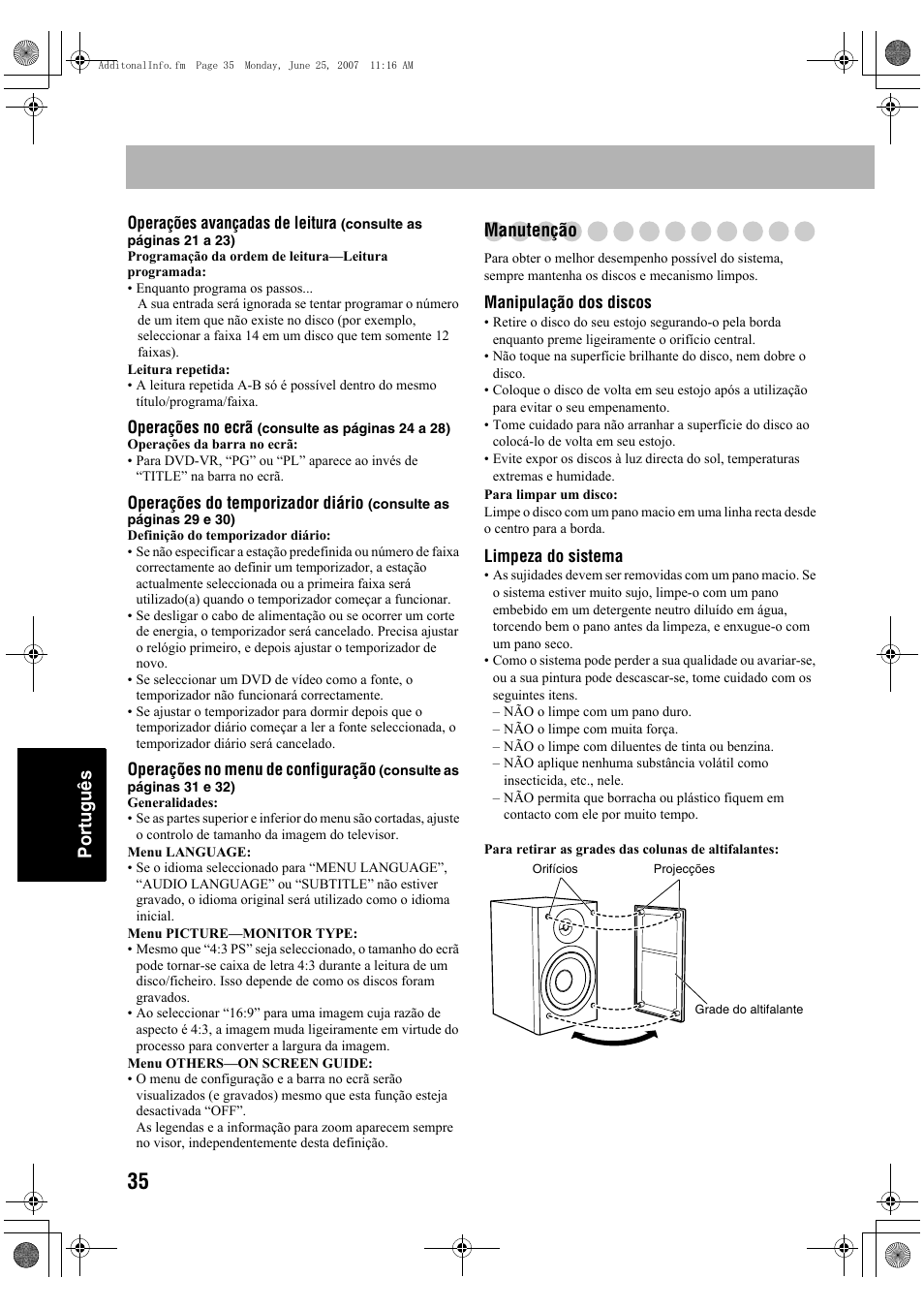 Português, Manutenção | JVC Micro Component System UX-G48 User Manual | Page 202 / 208
