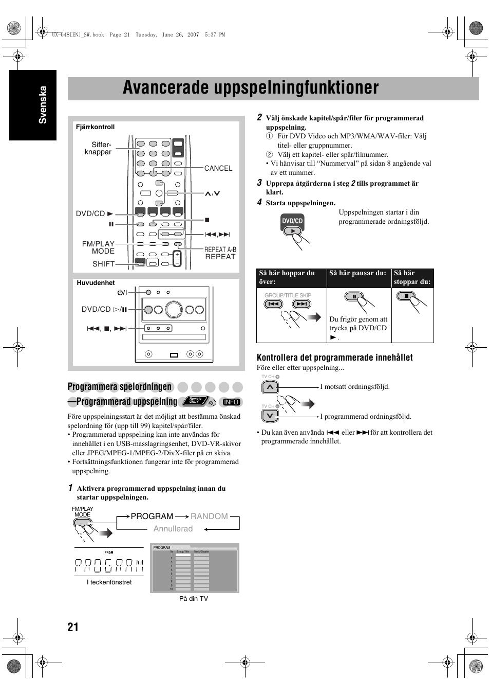 Avancerade uppspelningfunktioner, Sv ensk a | JVC Micro Component System UX-G48 User Manual | Page 28 / 208