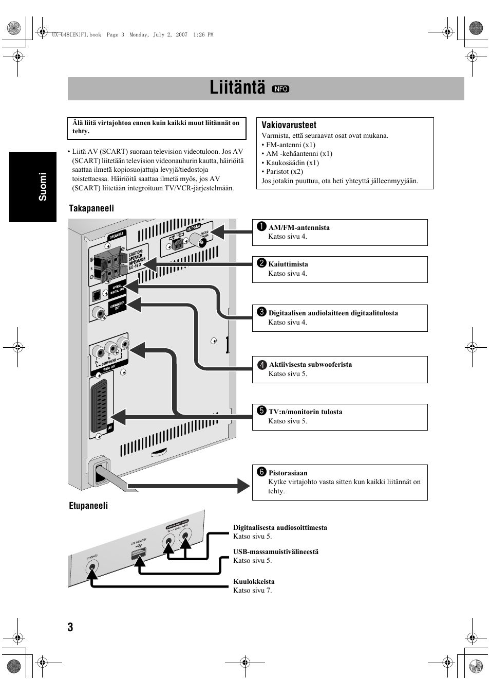 Liitäntä | JVC Micro Component System UX-G48 User Manual | Page 50 / 208