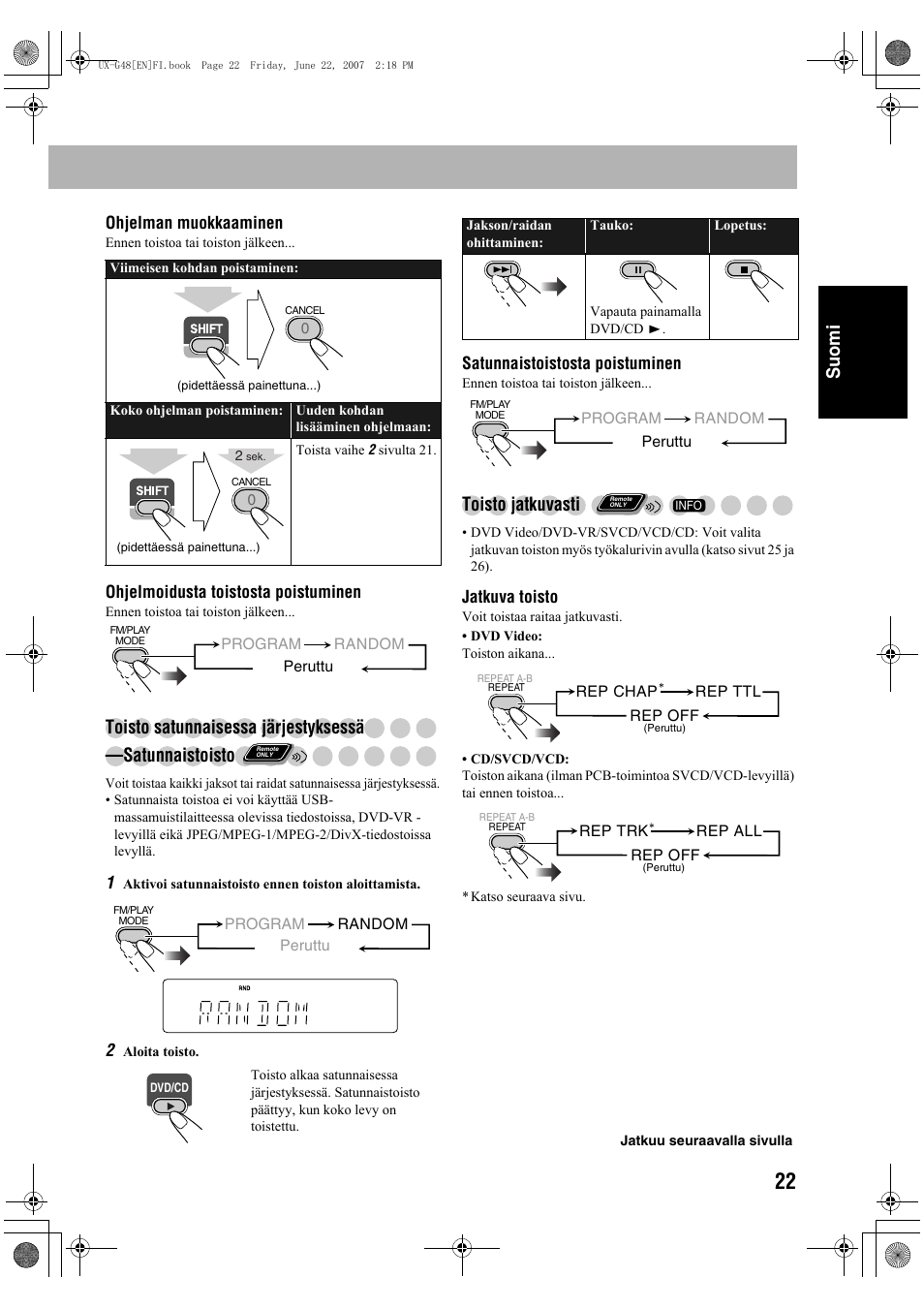 Suomi, Toisto jatkuvasti | JVC Micro Component System UX-G48 User Manual | Page 69 / 208