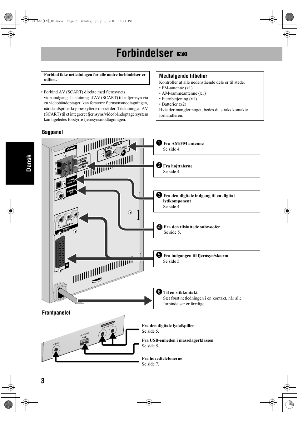 Forbindelser | JVC Micro Component System UX-G48 User Manual | Page 90 / 208
