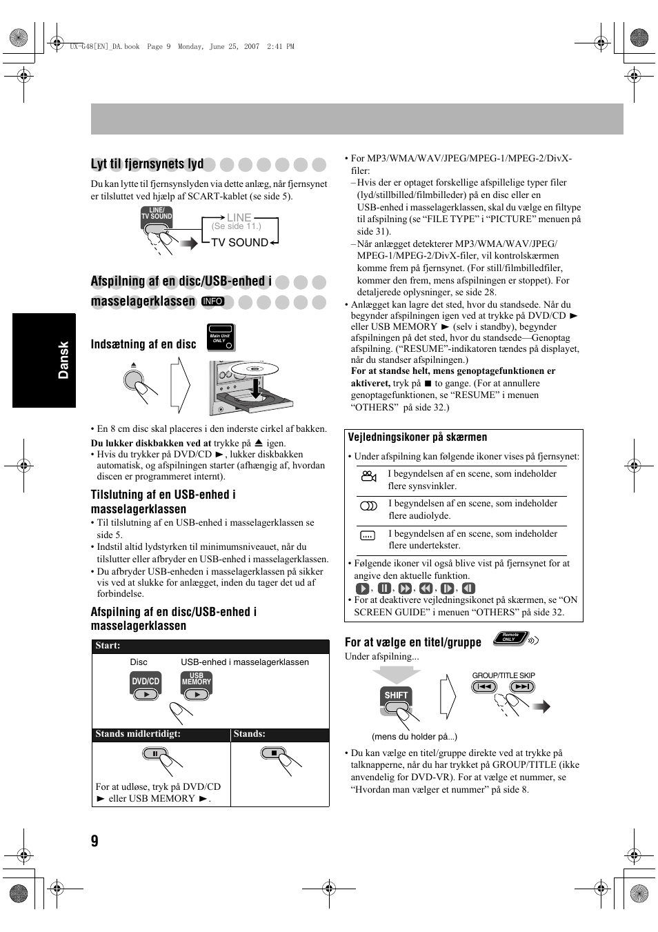 Dansk lyt til fjernsynets lyd | JVC Micro Component System UX-G48 User Manual | Page 96 / 208