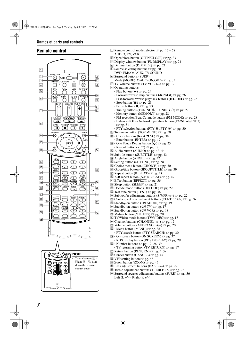 Remote control | JVC TH-A85 User Manual | Page 10 / 68