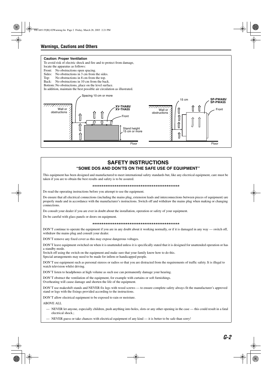 Safety instructions, Warnings, cautions and others | JVC TH-A85 User Manual | Page 3 / 68