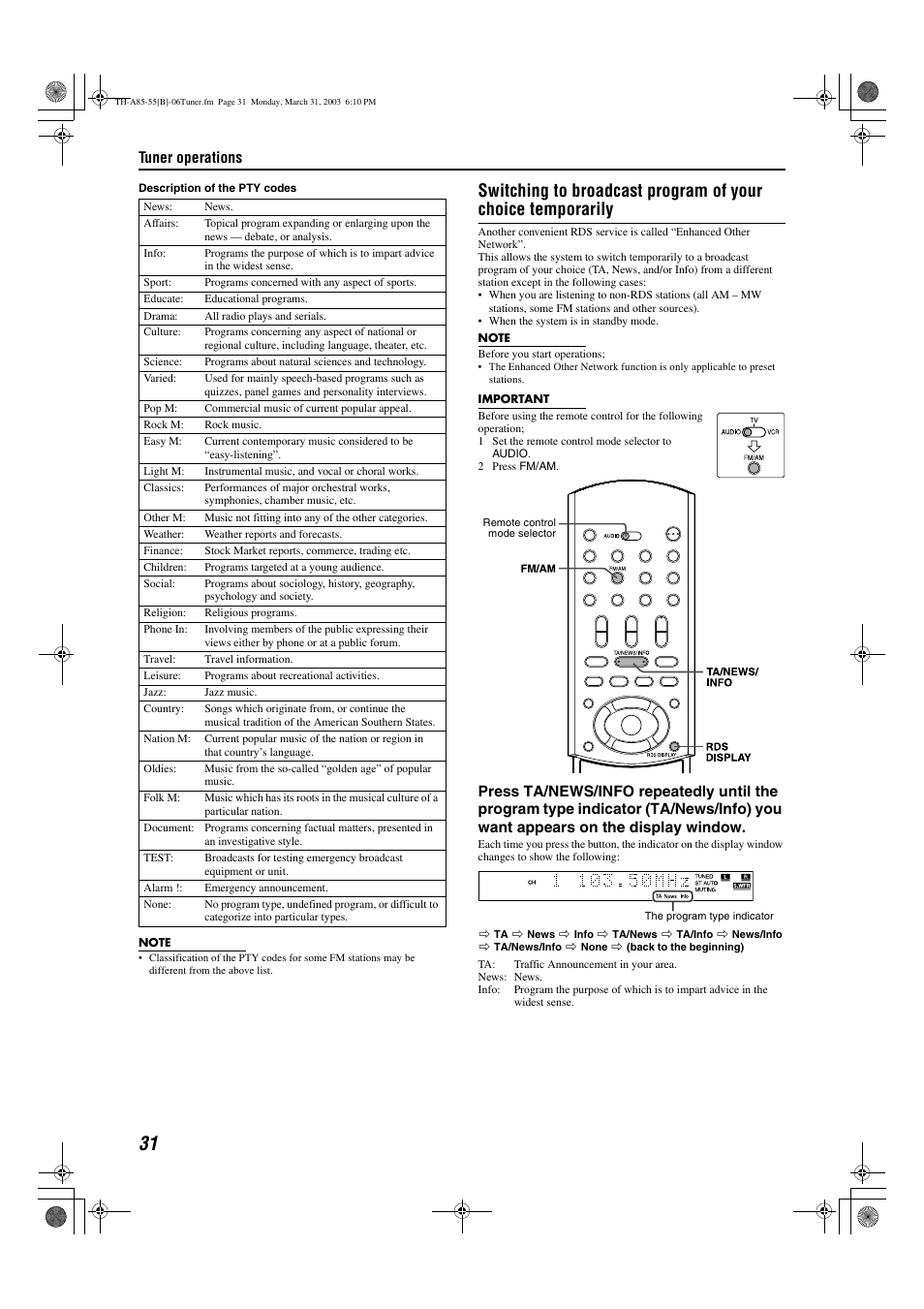 Tuner operations | JVC TH-A85 User Manual | Page 34 / 68