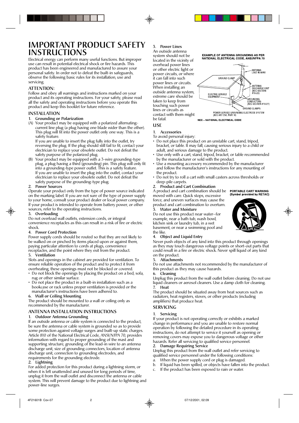 Important product safety instructions | JVC HR-A591U User Manual | Page 2 / 16
