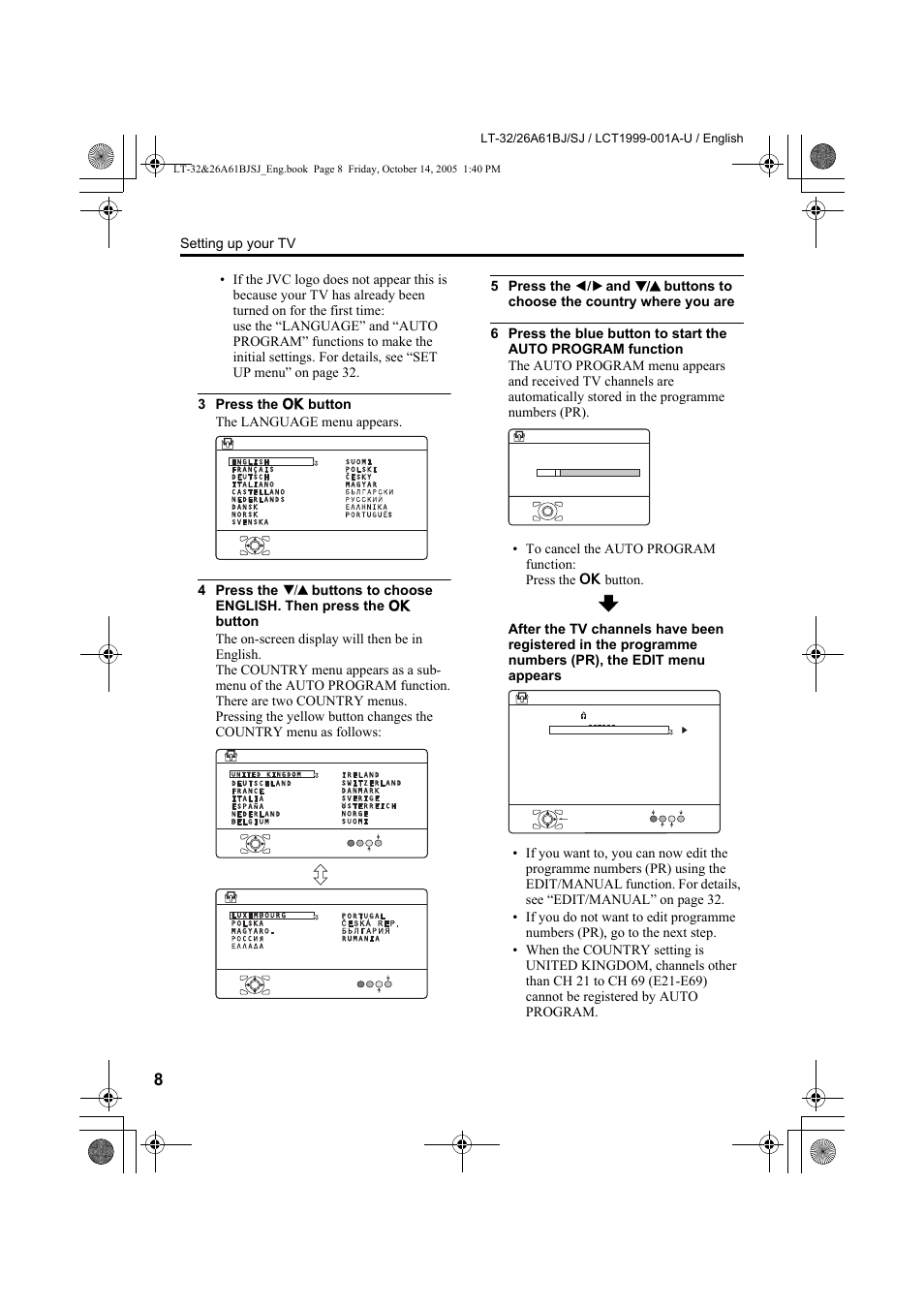 Setting up your tv | JVC WIDE LCD PANEL TV LT-26A61BJ User Manual | Page 10 / 104